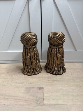 Vintage Hollywood Regency Dorothy Draper Style Rope-Tassel Candle Holders